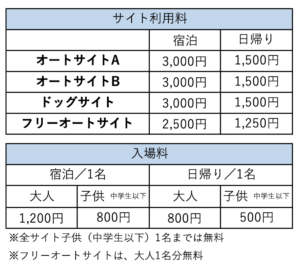 ウィンターシーズン料金表